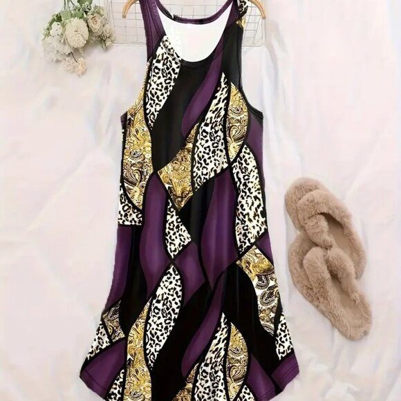 BOGO 5X Plus Size Retro Leopard & Paisley Round Neck Tank Nightdress PJs Lounge - Picture 4 of 12